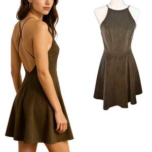 SAGE Olive Velvet Backless Halter Dress Size S